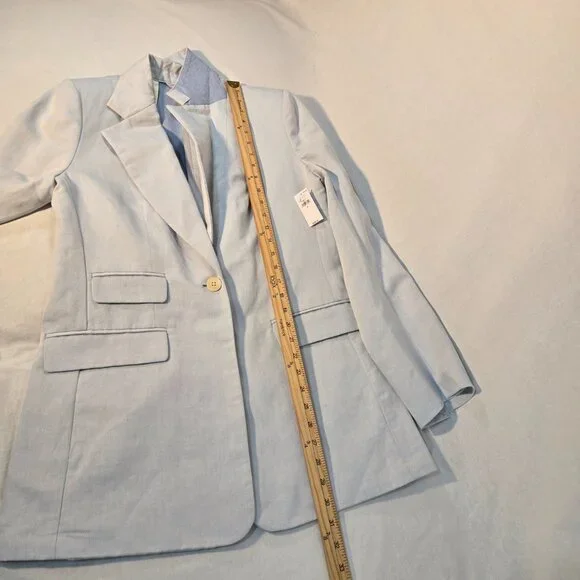 BANANA REPUBLIC Office Sirencore Light Blue Linen Long & Lean Blazer Size 10. - Picture 14 of 16